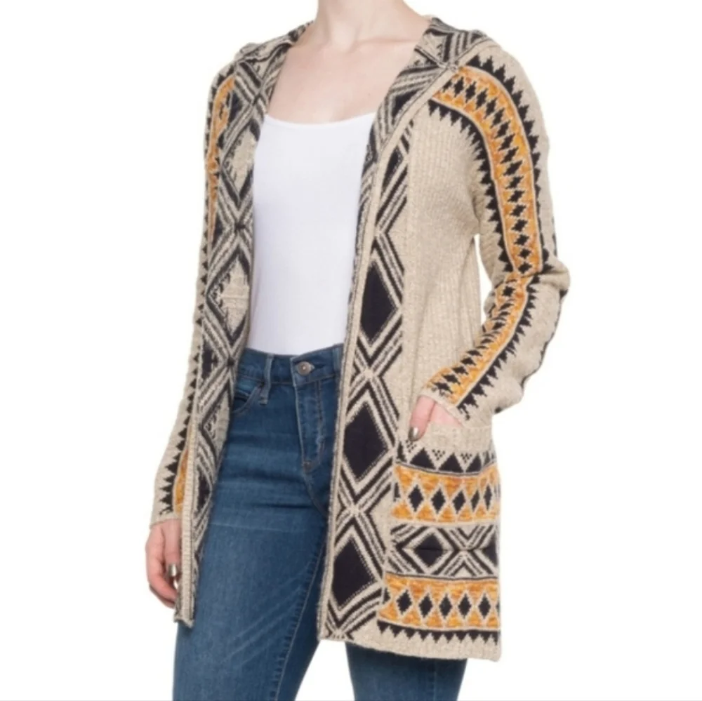 LUCKY BRAND Longline Cardigan Hoodie Open Front Aztec Southwestern Chunky Sz 3X - Picture 13 of 14